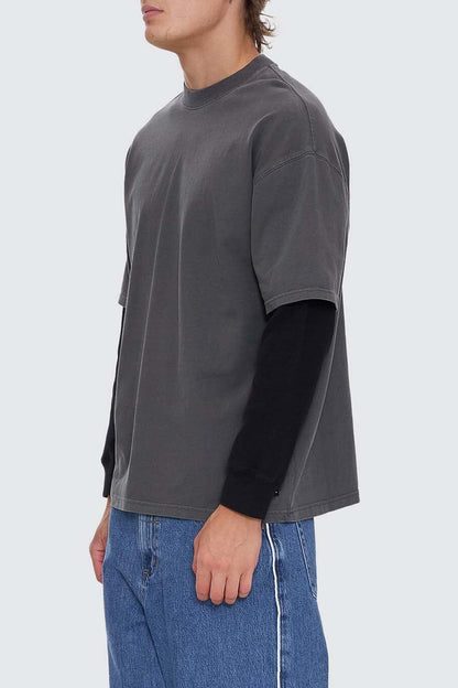 Arts & Industrial Layer Box Fit Oversize Long Sleeve Tee Merch Black