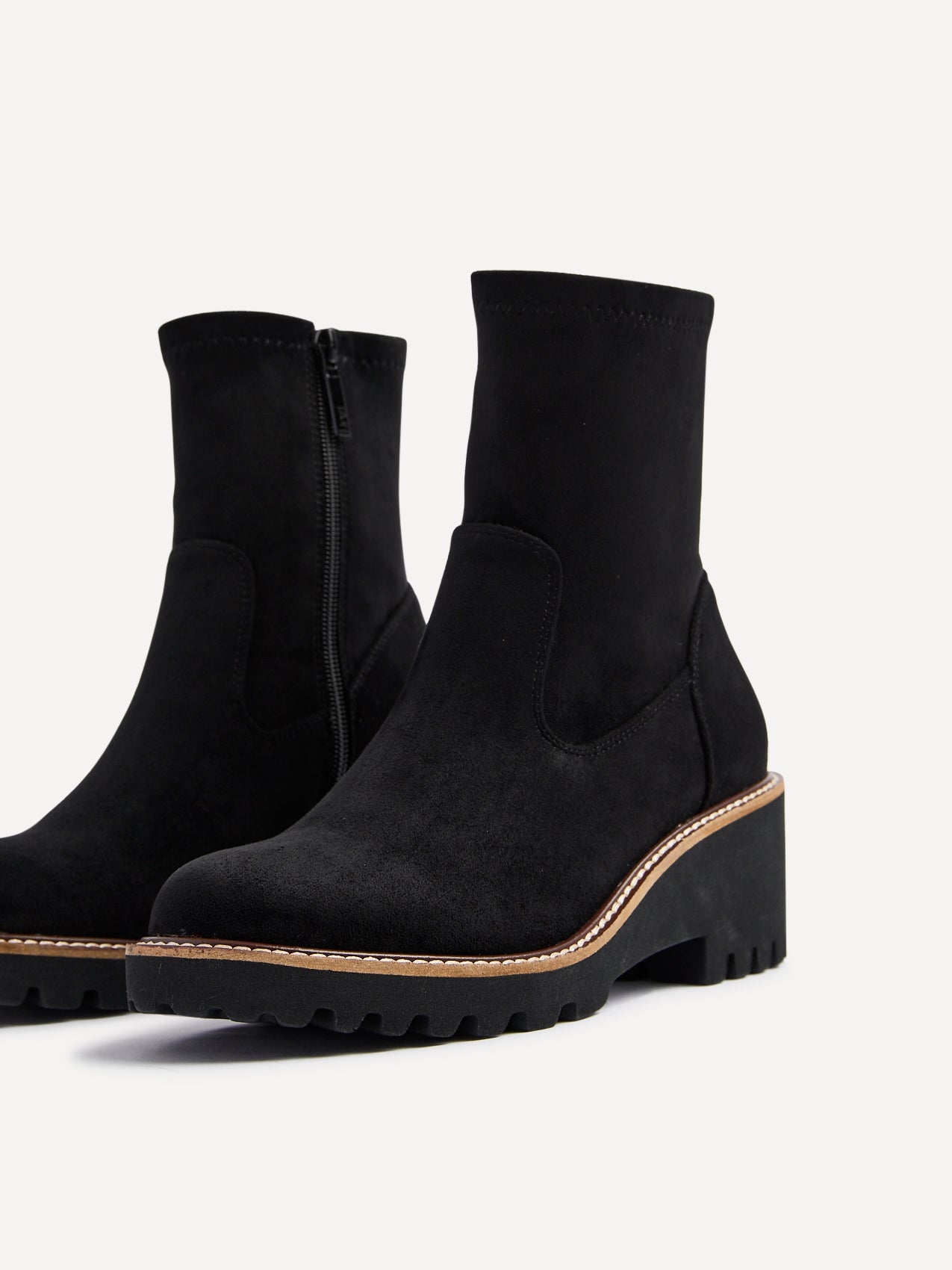 Trish Black Faux Suede Wedged Ankle Boots