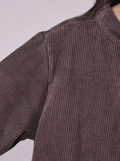 大尺寸-冬季加厚保暖燈芯絨洋裝外套