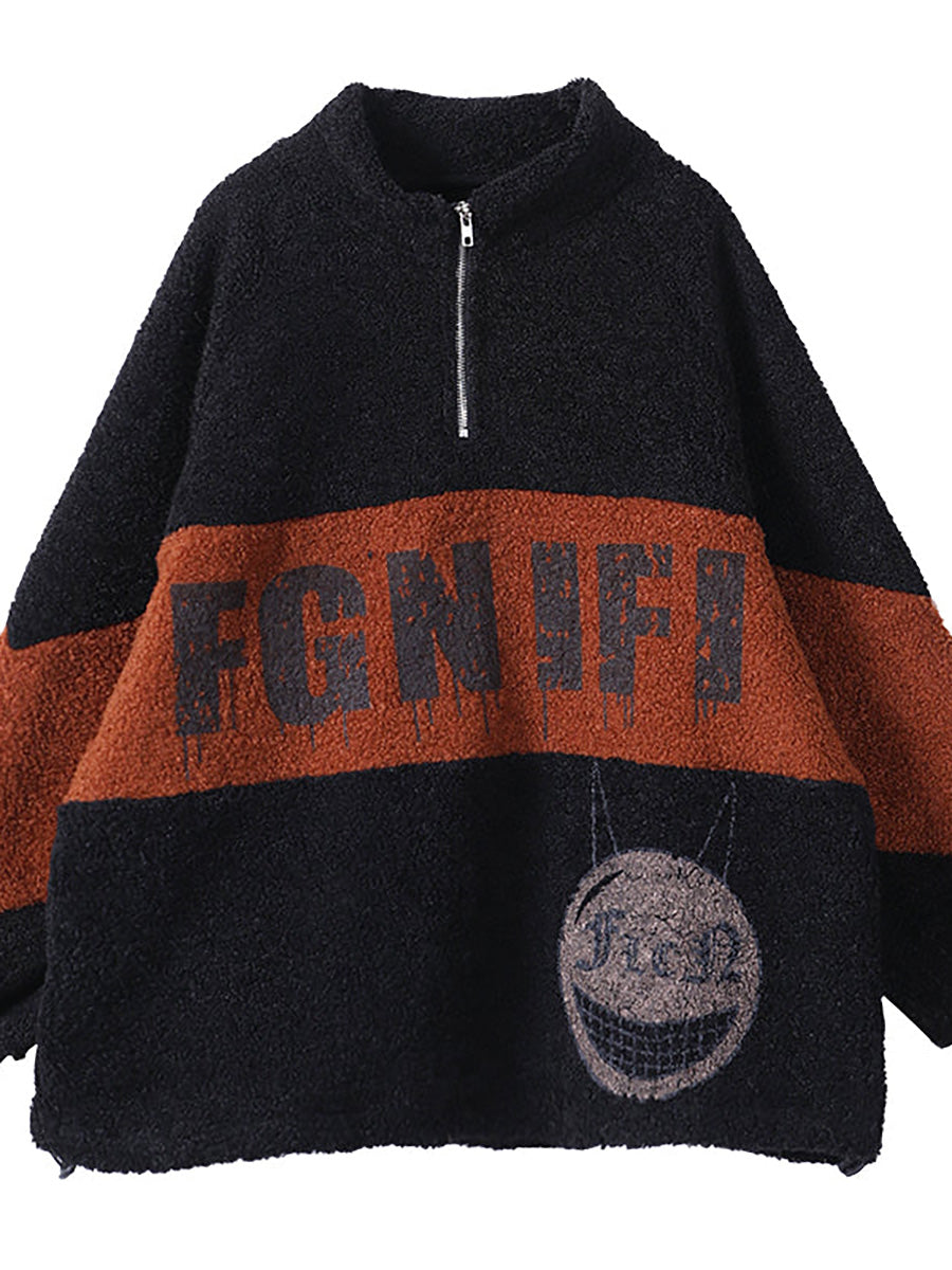 大尺碼女款冬季彩色拼接拉鍊運動衫