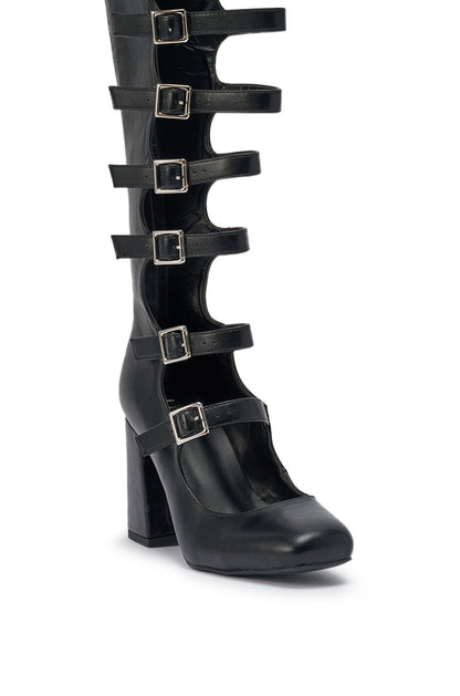 AKIRA GOLD YVETTE BLACK OVER THE KNEE MARY JANE BOOT
