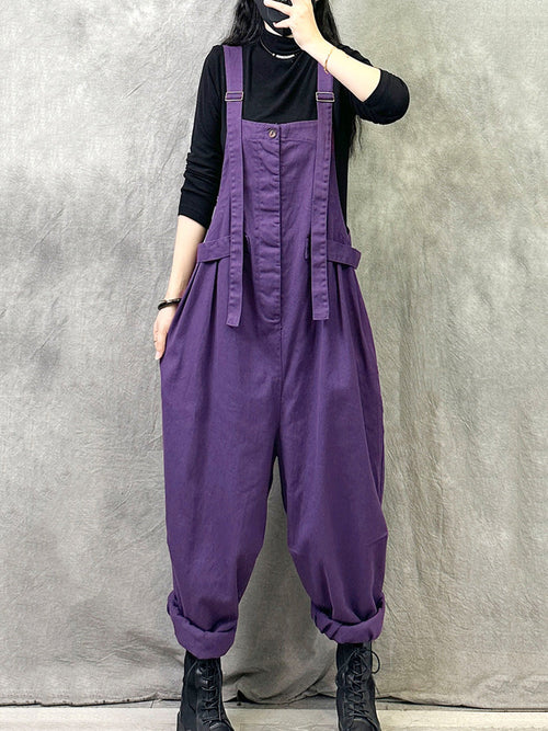 女士夏季休閒純色棉質連身褲