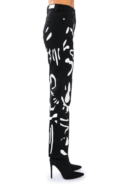 ABSTRACT PAINTED HIGH WAISTED WIDE LEG JEAN