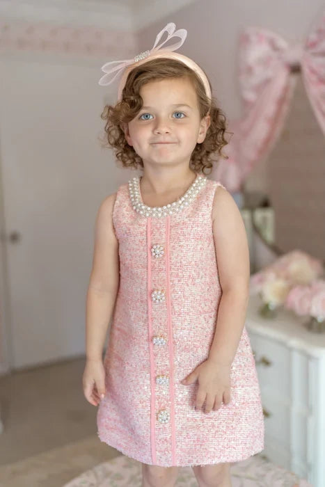 Ellie Ellie - Charlotte Pink Beaded Tweed Dress