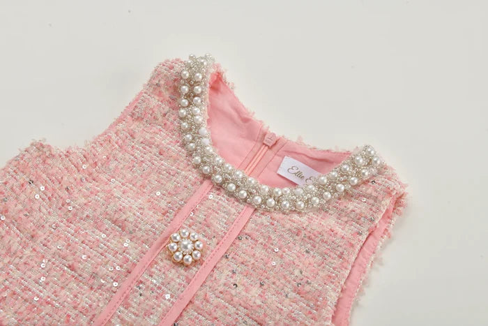 Ellie Ellie - Charlotte Pink Beaded Tweed Dress