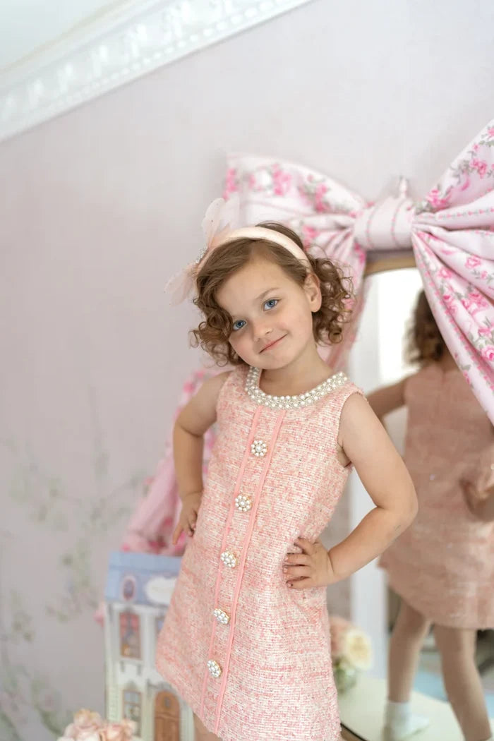 Ellie Ellie - Charlotte Pink Beaded Tweed Dress