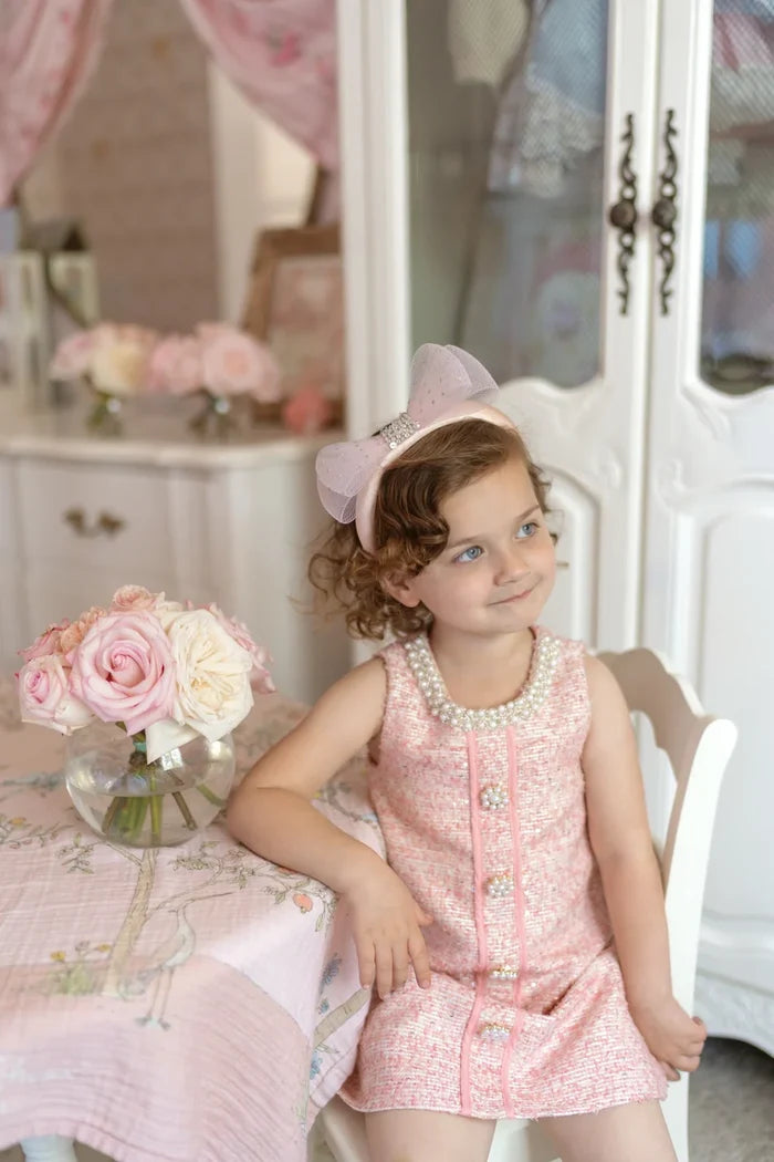 Ellie Ellie - Charlotte Pink Beaded Tweed Dress