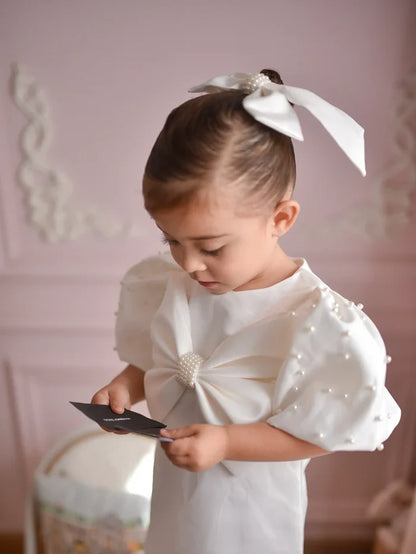 Ellie Ellie - Sylvia White Satin Bow Dress