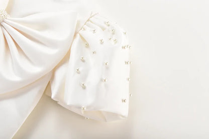 Ellie Ellie - Sylvia White Satin Bow Dress