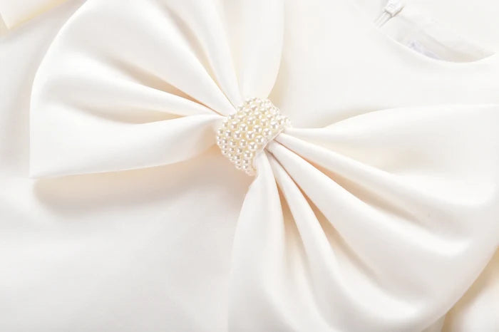 Ellie Ellie - Sylvia White Satin Bow Dress