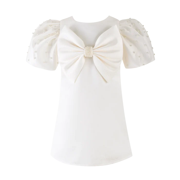 Ellie Ellie - Sylvia White Satin Bow Dress
