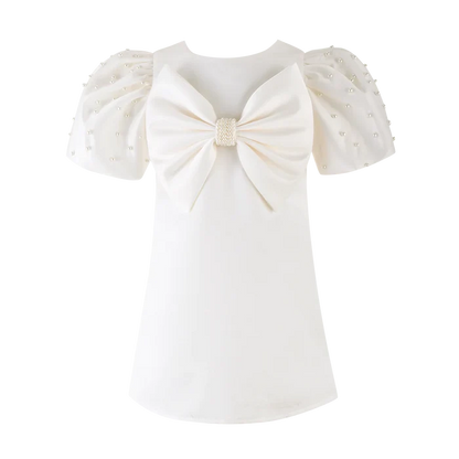 Ellie Ellie - Sylvia White Satin Bow Dress