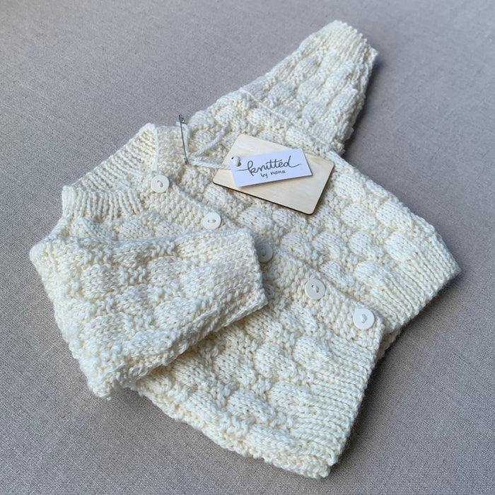 Knitted by Nana Luke Cardigan - Cream - NB