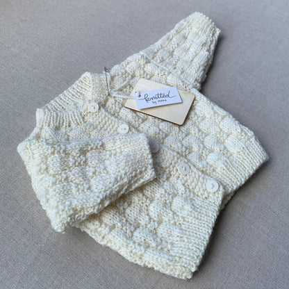 Knitted by Nana Luke Cardigan - Cream - NB