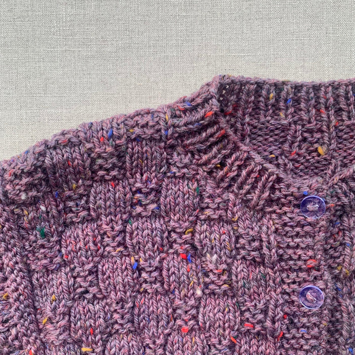 Knitted by Nana Luke Cardigan - Rustic Tweed Rosette