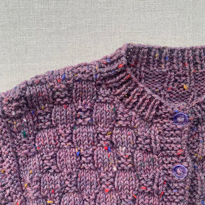 Knitted by Nana Luke Cardigan - Rustic Tweed Rosette