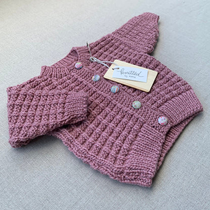 Knitted by Nana Ridge Stitch Cardigan Dusty Rose - 12M