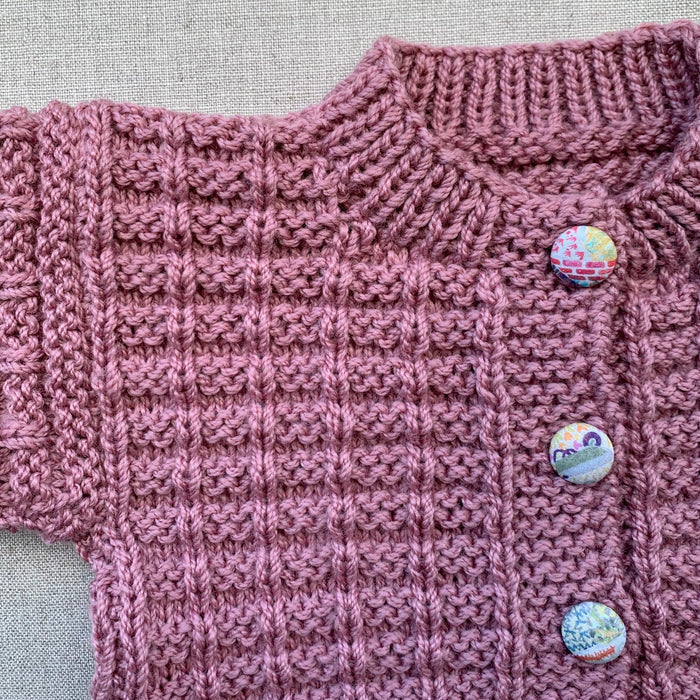 Knitted by Nana Ridge Stitch Cardigan Dusty Rose - 12M