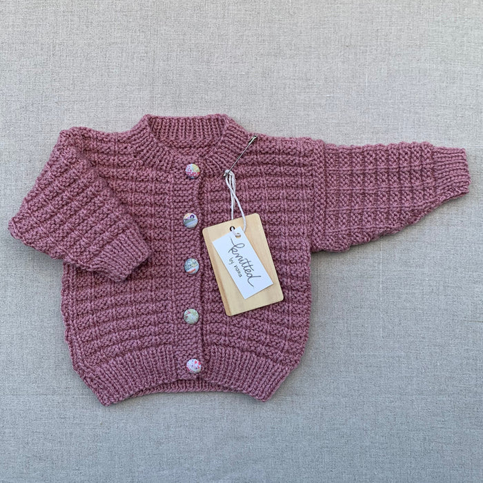 Knitted by Nana Ridge Stitch Cardigan Dusty Rose - NB