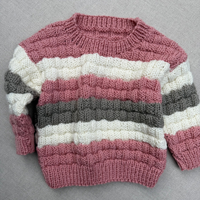 Knitted by Nana Steven Jumper - Multi Stripe Rose Petal