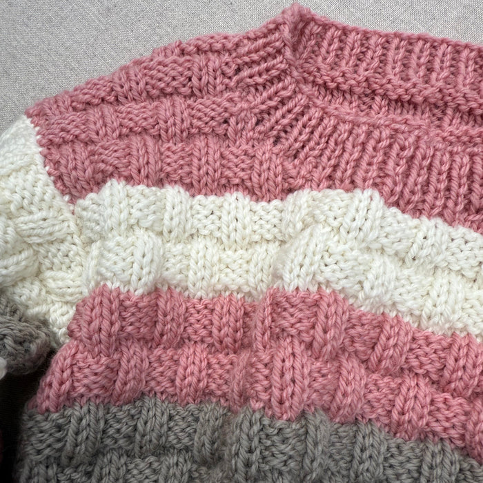 Knitted by Nana Steven Jumper - Multi Stripe Rose Petal