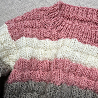Knitted by Nana Steven Jumper - Multi Stripe Rose Petal