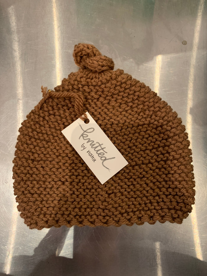 Knitted by Nana Top Knot Beanie - Hazelnut