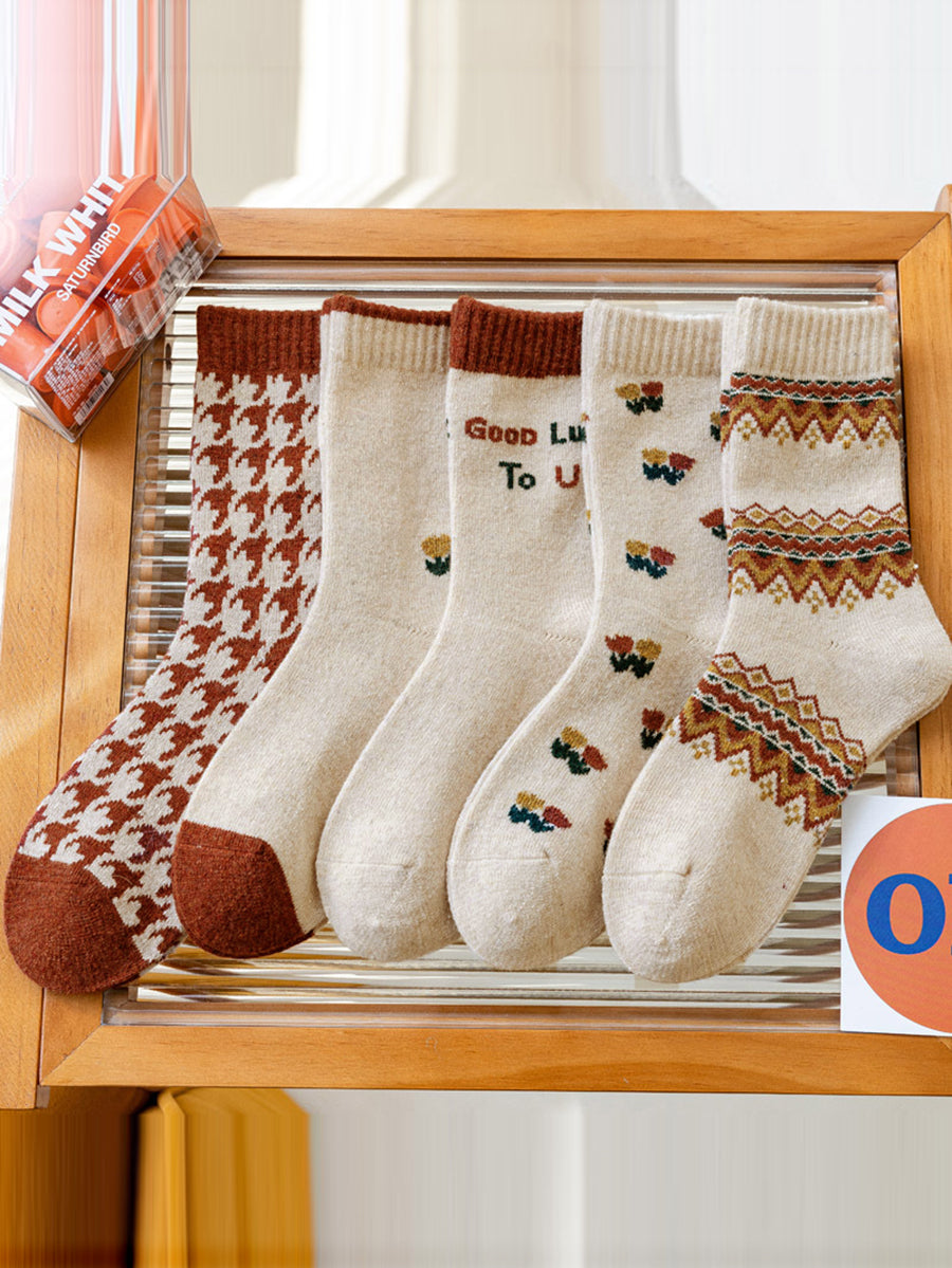 5 雙女冬季羊毛提花襪