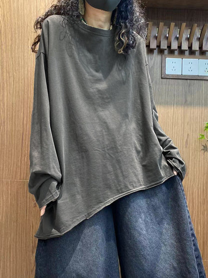 女士秋季休閒純色100%純棉圓領襯衫