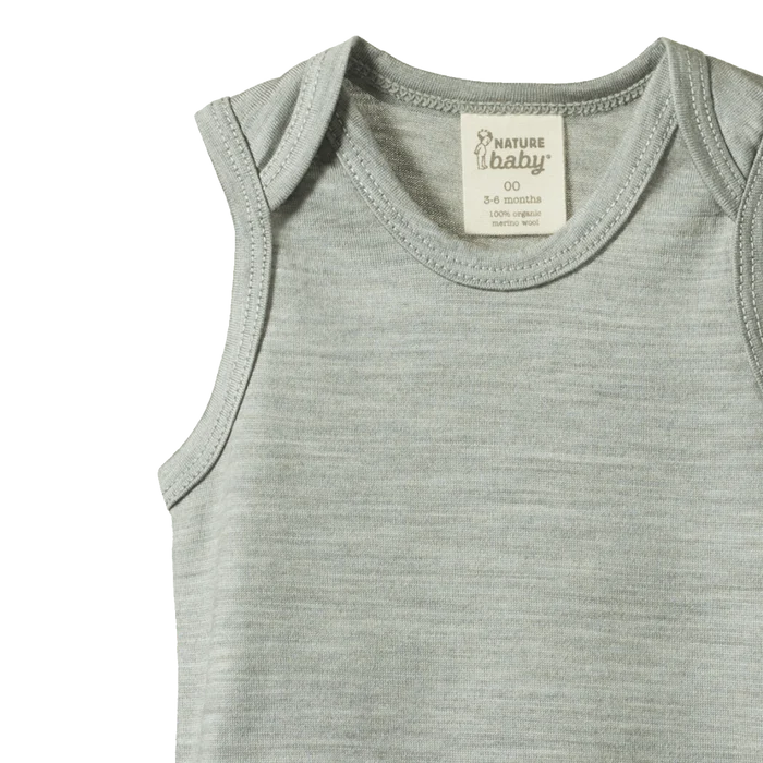 Nature Baby Merino Singlet Bodysuit Grey Marle