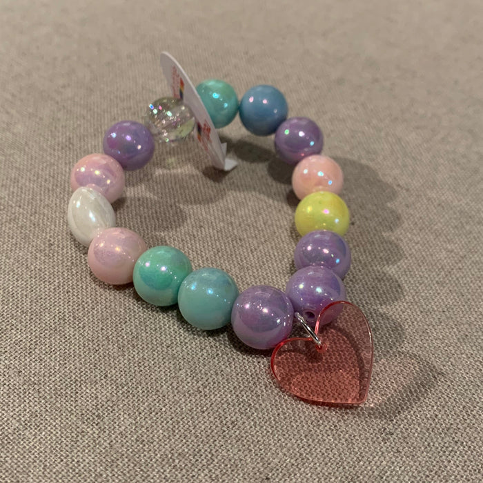 Red Bobble Pearly Clear Pink Heart Bracelet