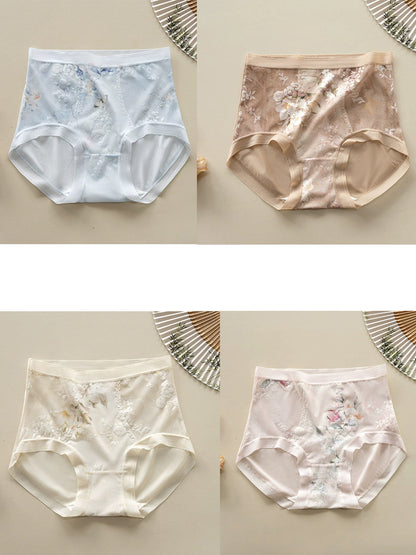 4條裝女款高腰蕾絲網眼三角褲